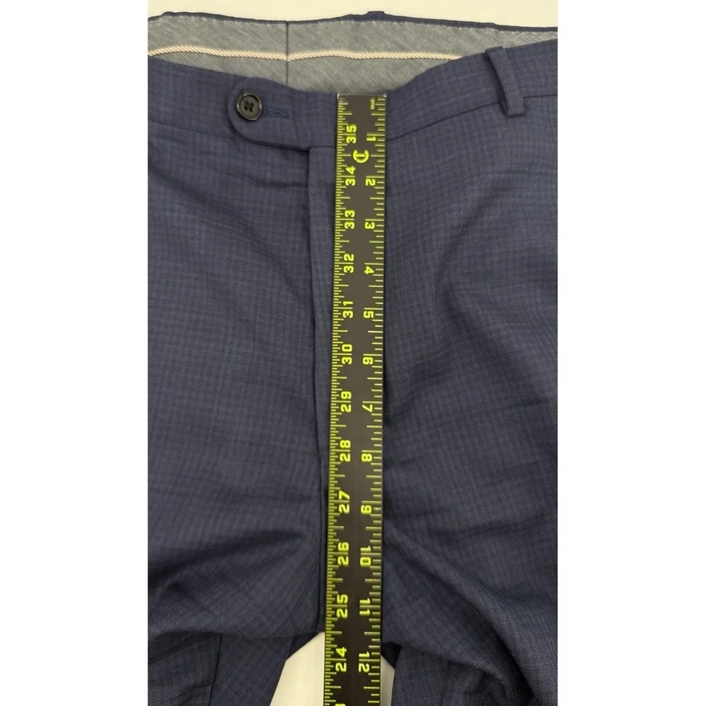 Hickey Freeman Men‎ 40x32 Navy Blue Gingham Check Wool Slacks Trousers
